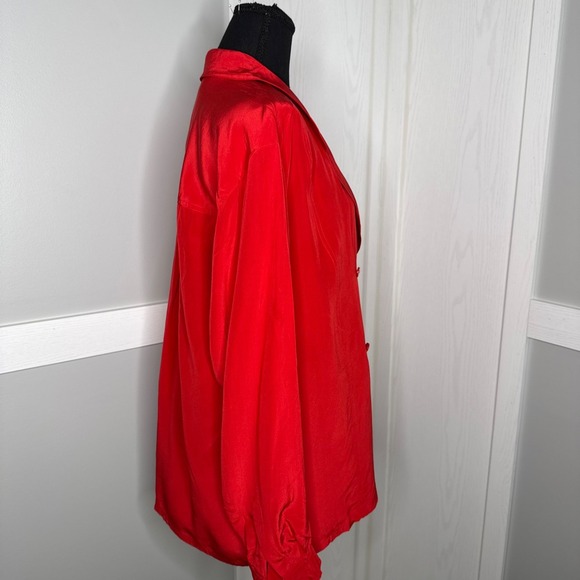 Vintage 90s Dana Buchman 100% Silk Double-Breasted Blouse Red Button Front sz 14 - Picture 4 of 8